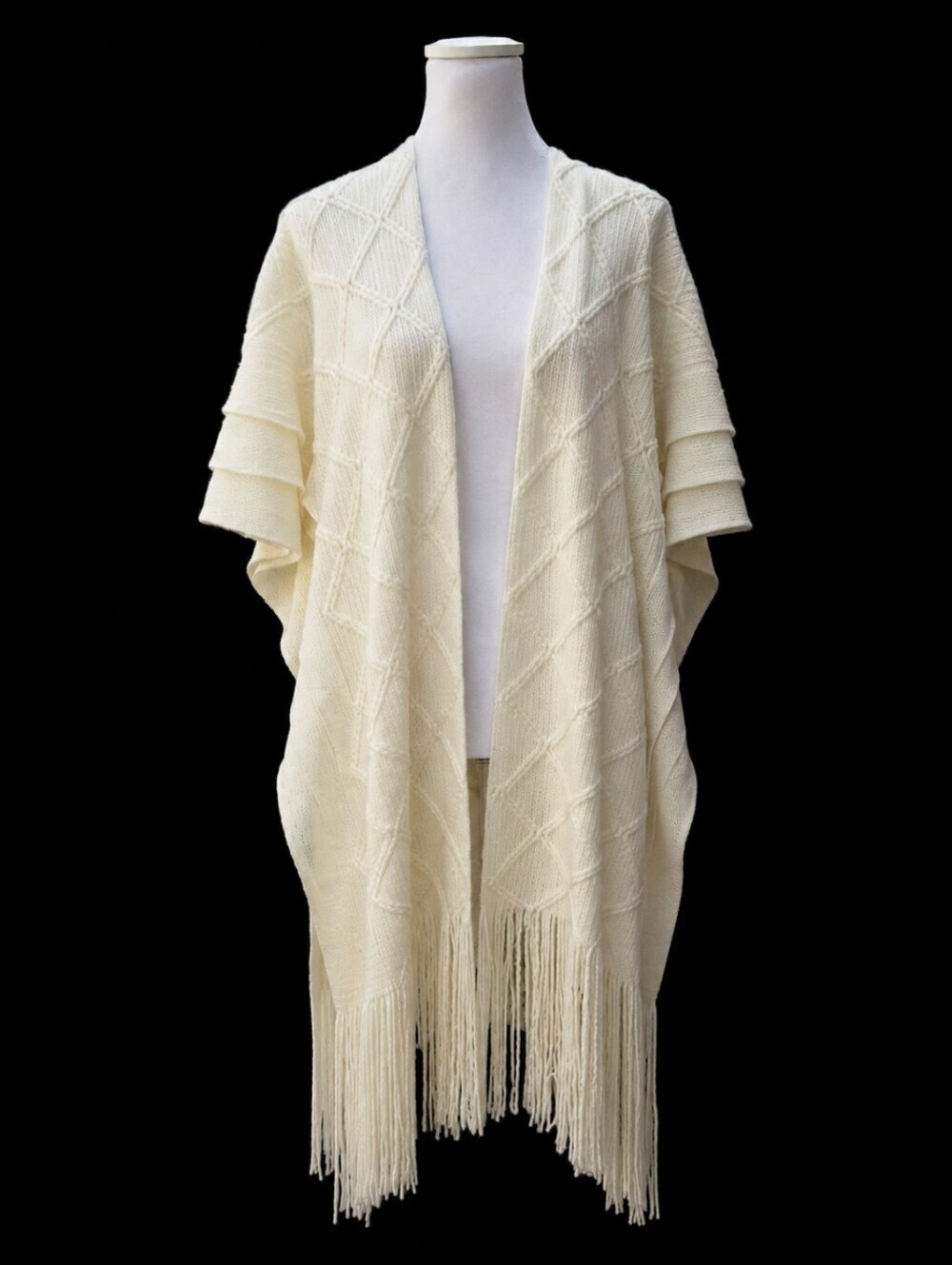 Cato Knit Open-Front Fringe Neutral Longline Drape Duster Wrap One Size Fits All - Picture 9 of 13